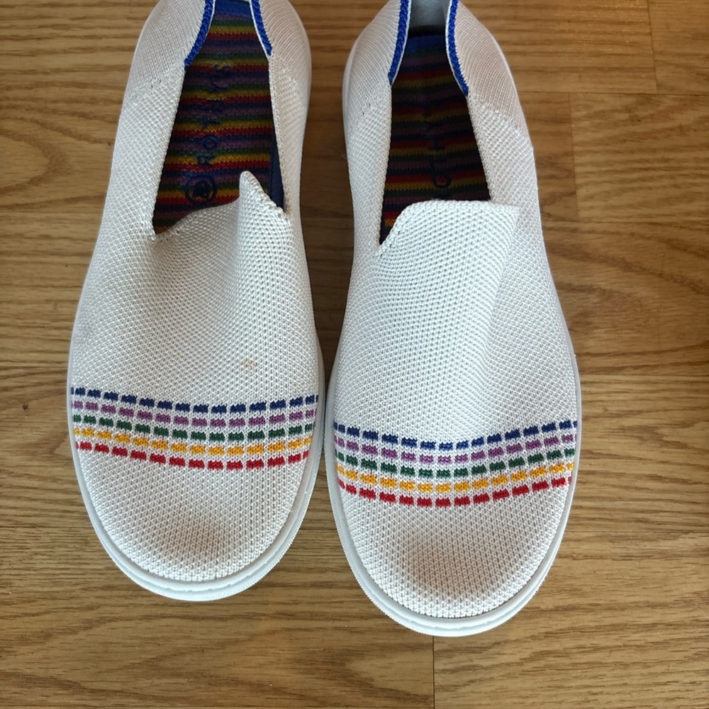 Rothy's Kids Sneakers in White with Rainbow Accents